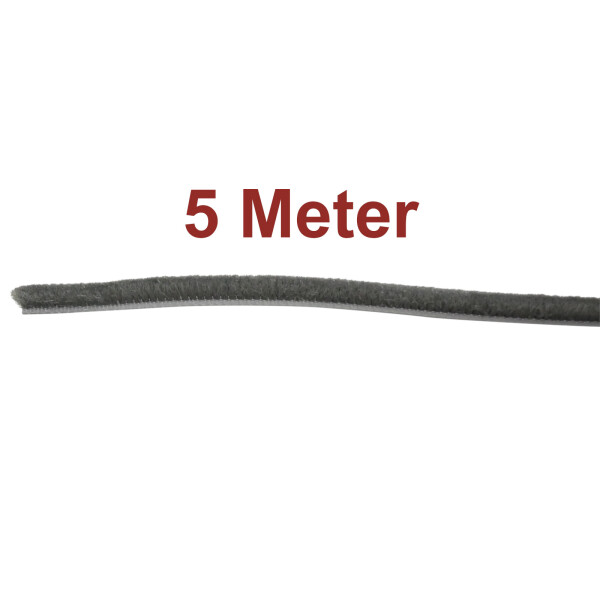 5m Bürstendichtung Dichtungsbürste Türbürste Breite=6,9mm, Höhe=6mm, Farbe: Grau