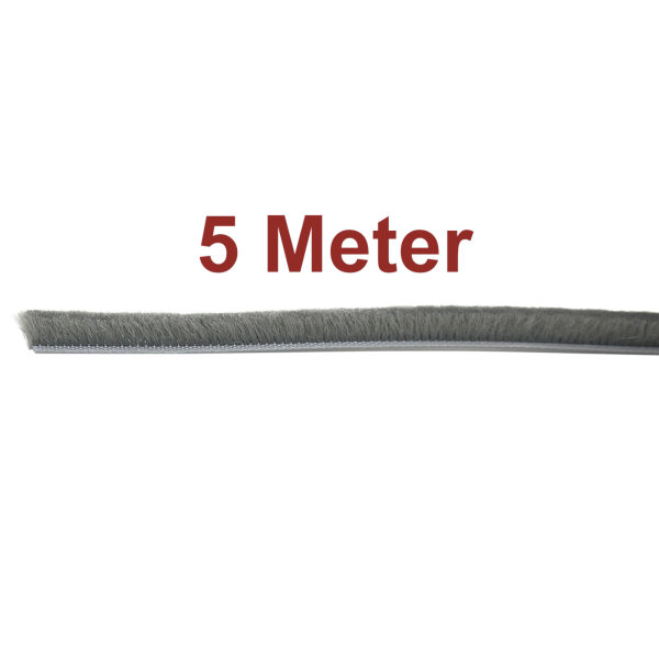 5m Bürstendichtung Dichtungsbürste Türbürste Breite=6,9mm, Höhe=8mm, Farbe: Grau