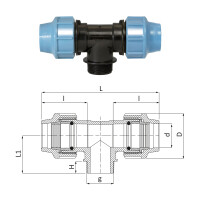 Unidelta PP T-Stück 90° mit Außengewinde 20mm x 3/4" x 20mm