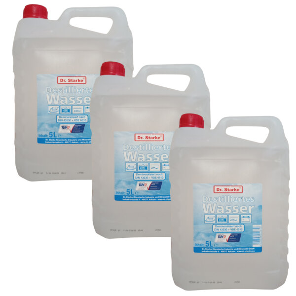 3x 5L Destilliertes Wasser / Aqua Dest, entmineralisiert, chemisch rein