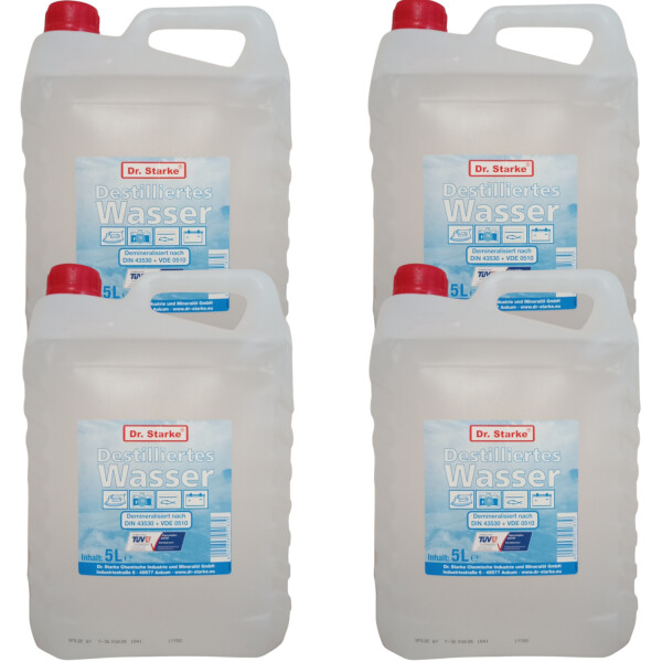 4x 5L Destilliertes Wasser / Aqua Dest, entmineralisiert, chemisch rein