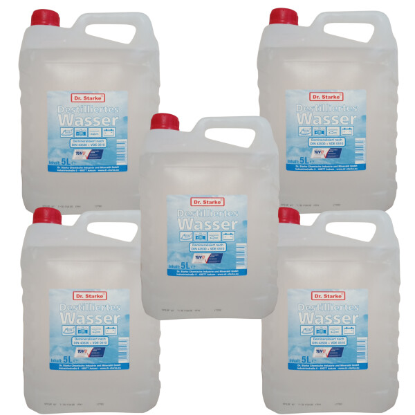 5x 5L Destilliertes Wasser / Aqua Dest, entmineralisiert, chemisch rein