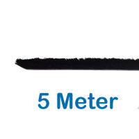 5m Selbstklebende Bürstendichtung Fußbreite 6,7 mm Höhe 25mm, Farbe: Schwarz