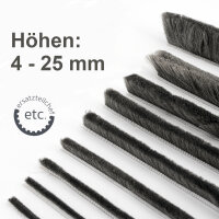 10m Bürstendichtung Dichtungsbürste Türbürste Breite 6,9mm Höhe 7mm Farbe: Grau